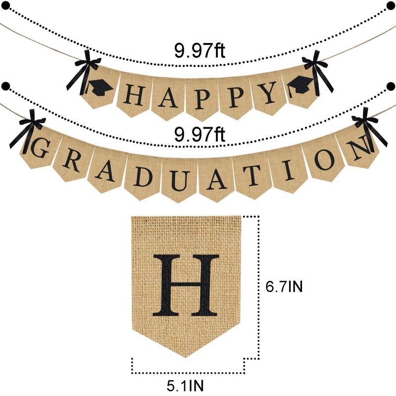 Partyprops Burlap Happy Graduation Banner | Rustic Vintage Graduation Decorations | Perfect for Grad Party Supplies 2025 | Grad Party Decor for Home, College, Senior, High School Prom Decorations - Image 5
